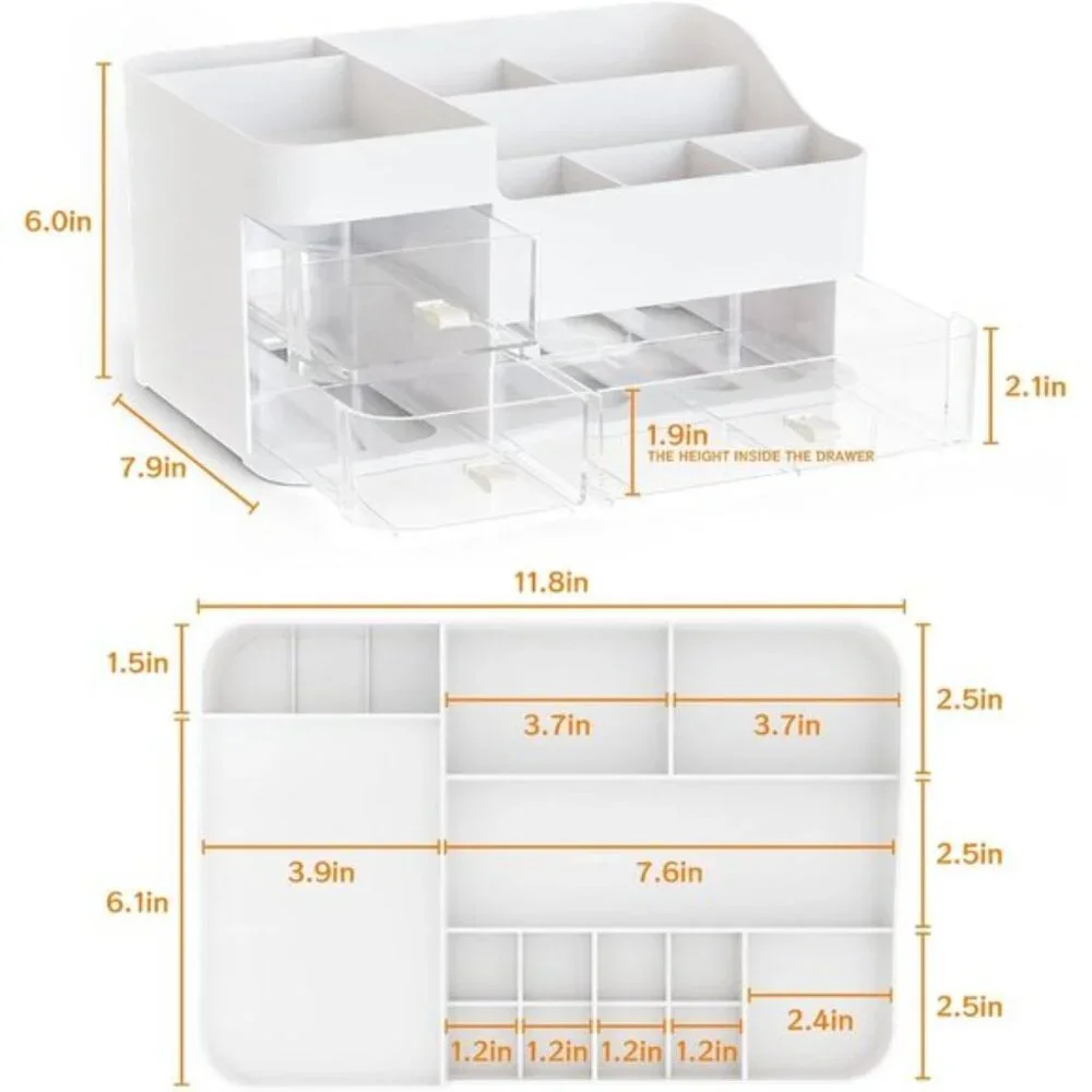 New White Makeup Organizer for Vanity, Large Plastic Drawer Storage for Skincare